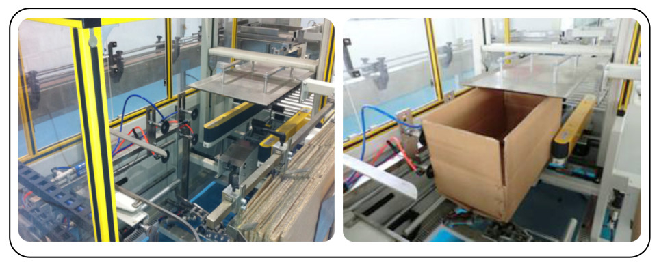 Mesin Otomatis Karton Erector Kiri Di Kanan Keluar Karton Terbuka Untuk Industri Agrochemical Bottle Filling Line